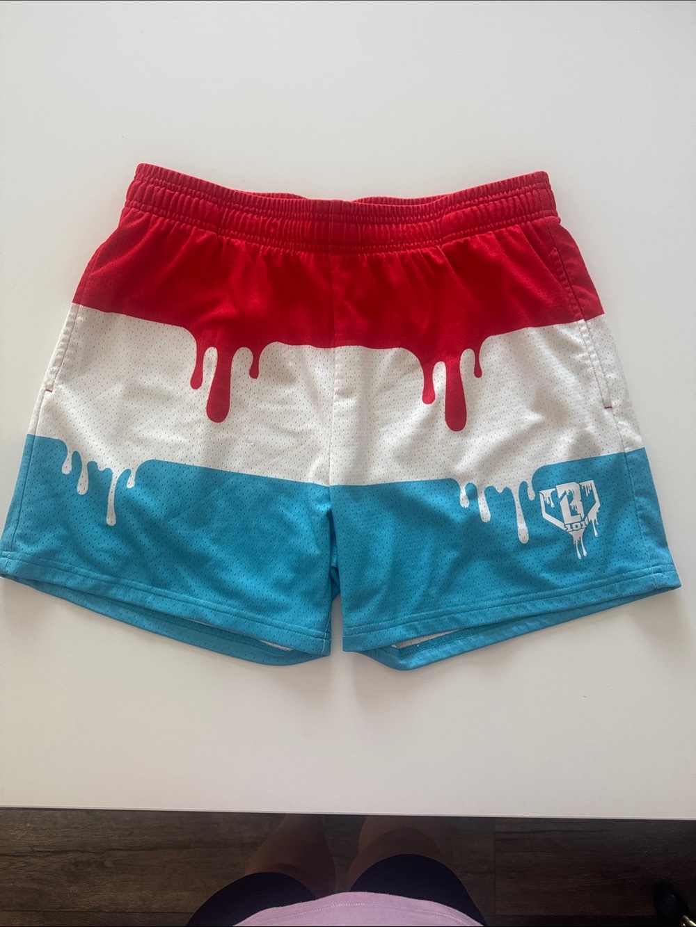 Men's Athletic Drip-Print Performance Shorts - Red, White & Blue